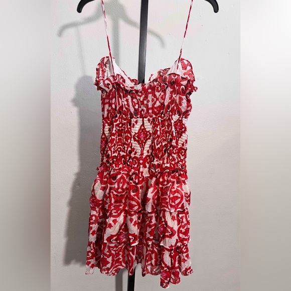 Luxxel Red and White Smocked Bodice Layered Mini Dress - Picture 3 of 9